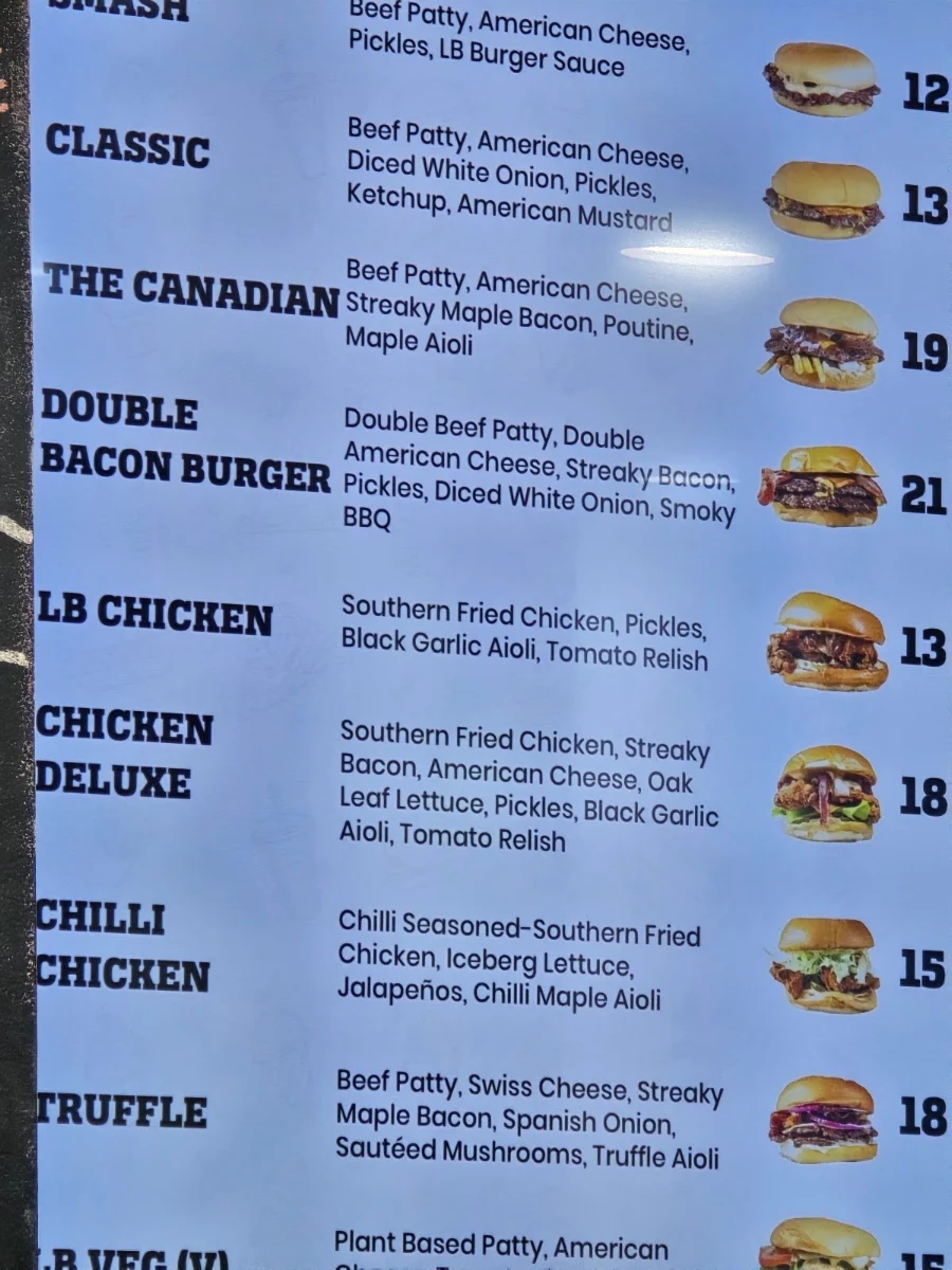 Menu, L B BURGERS