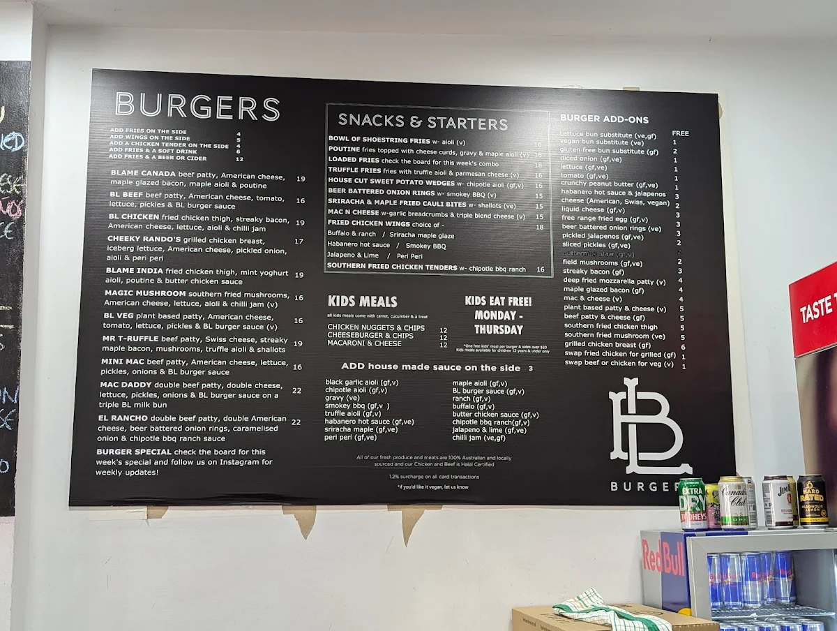 Menu, L B BURGERS