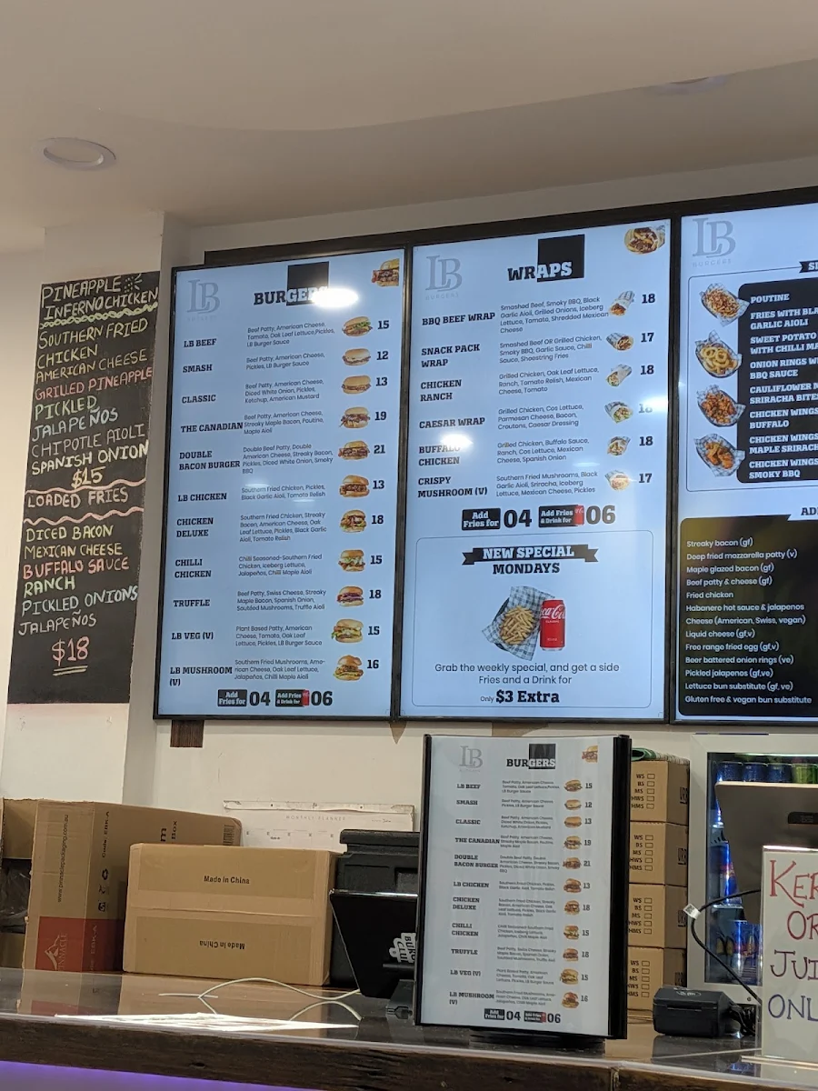 Menu, L B BURGERS