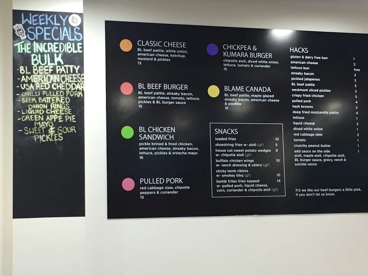Menu, L B BURGERS