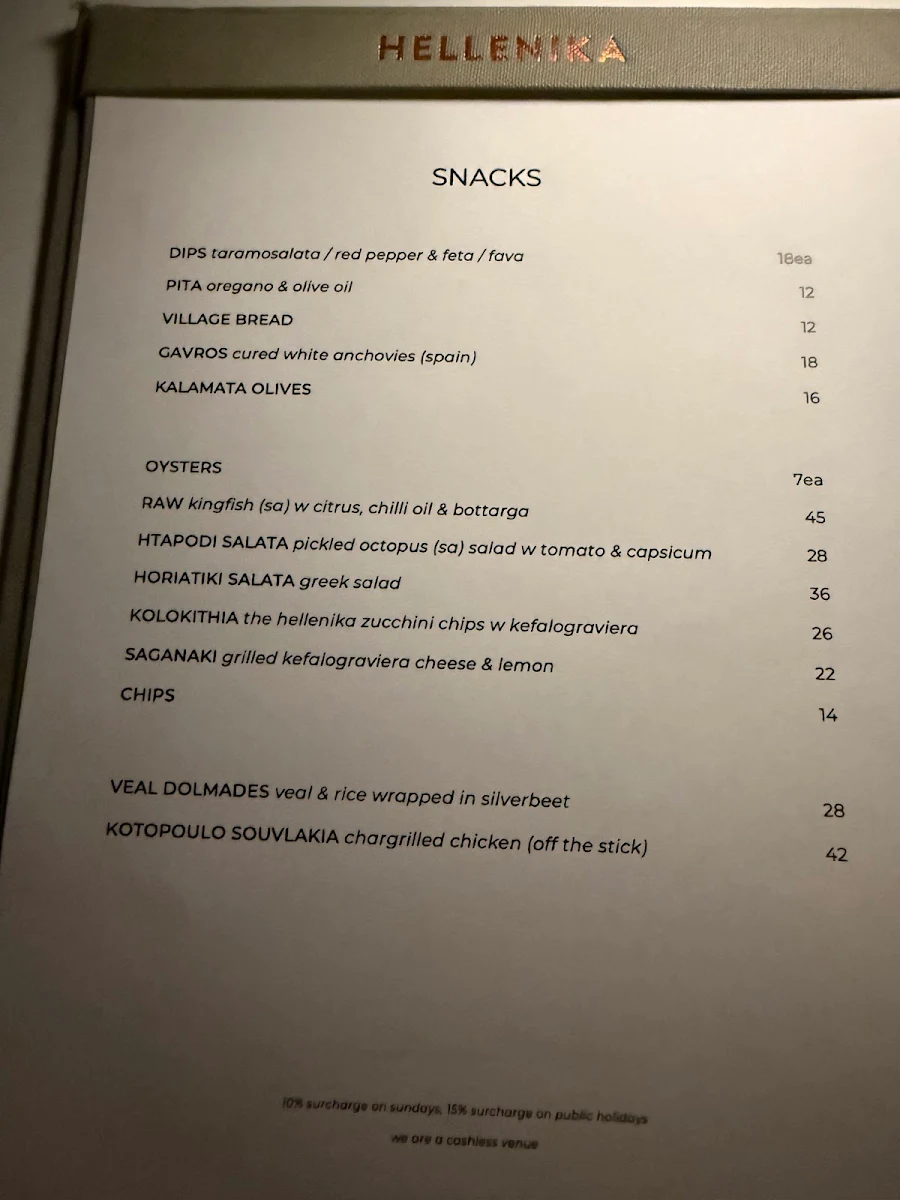 Menu, Hellenika at The Calile