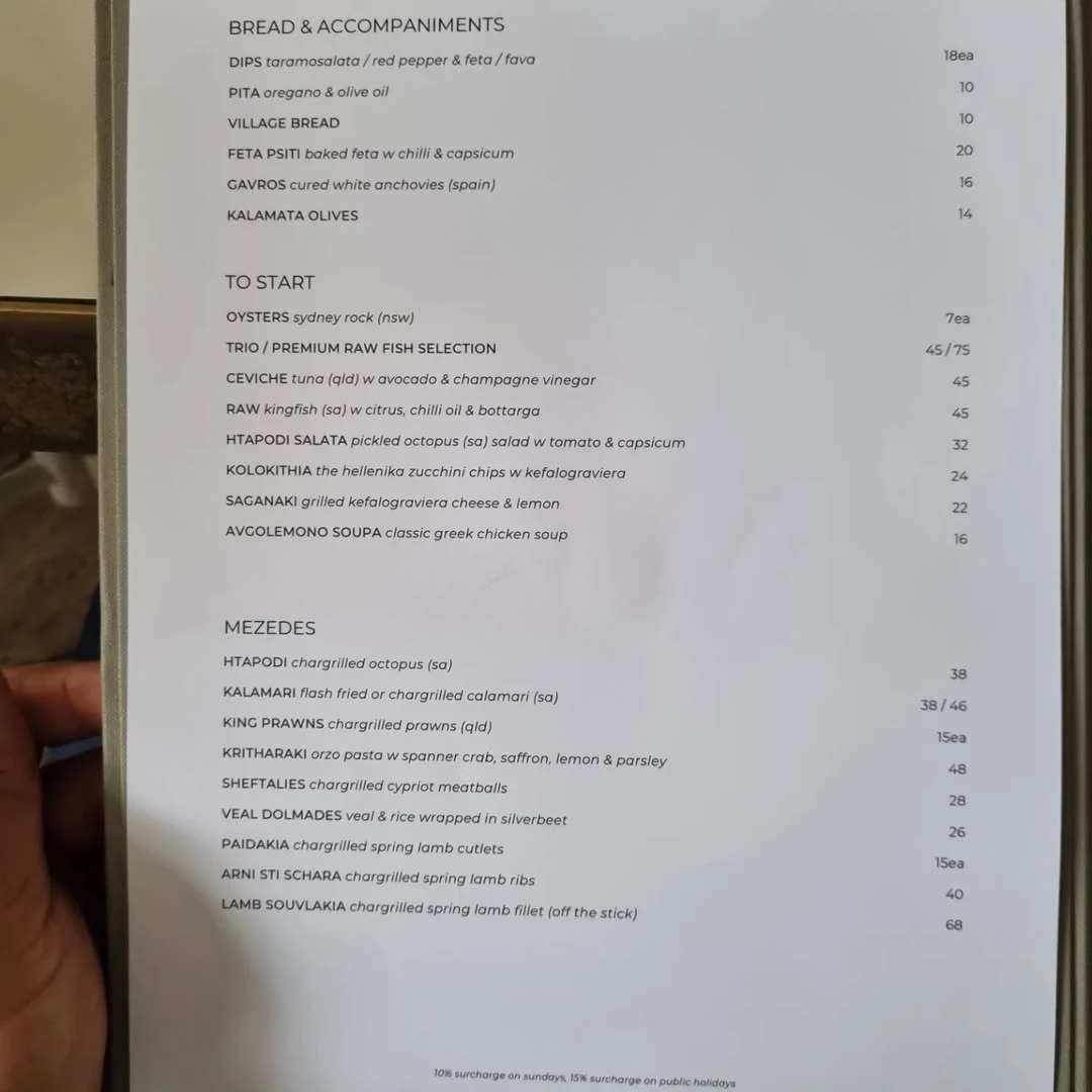Menu, Hellenika at The Calile