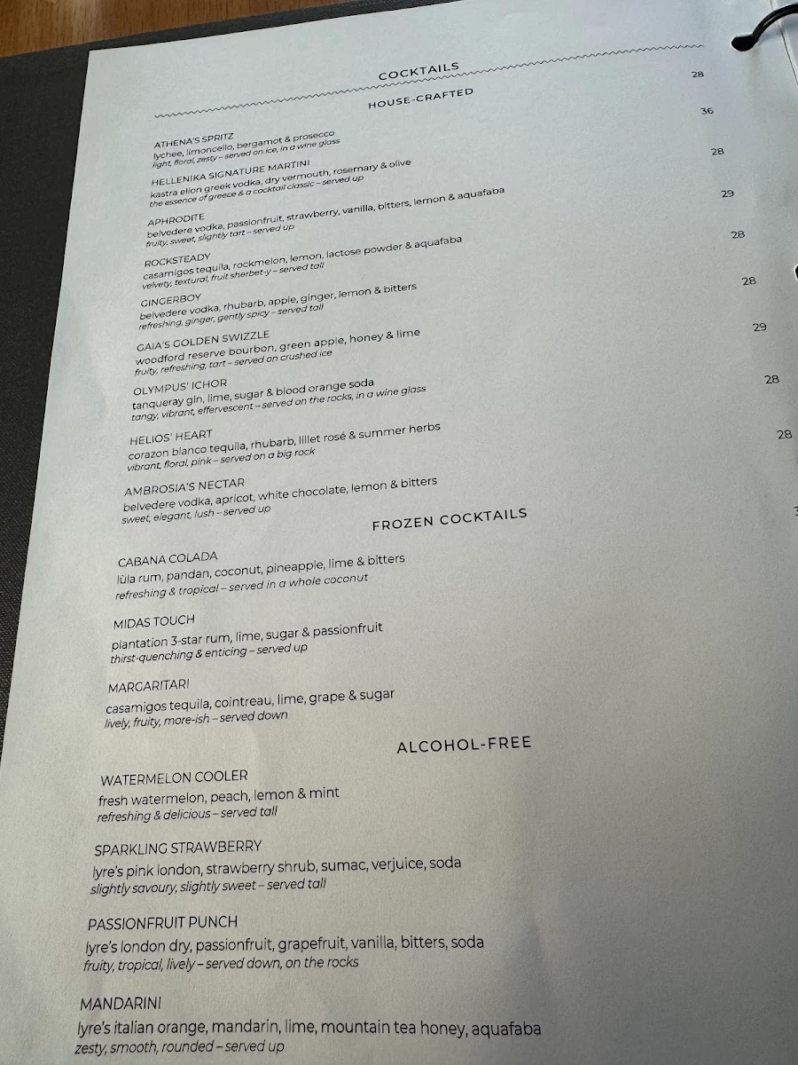 Menu, Hellenika at The Calile