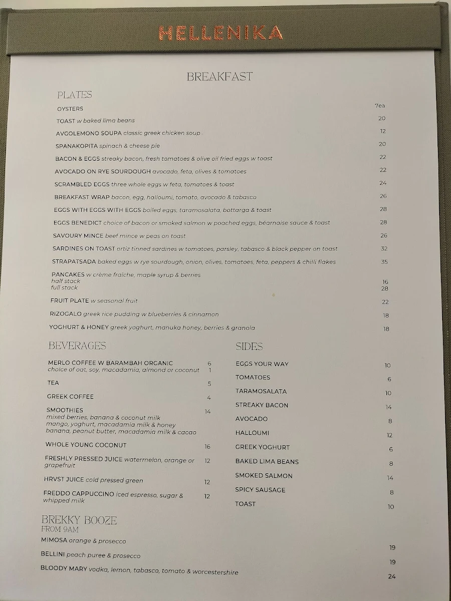 Menu, Hellenika at The Calile