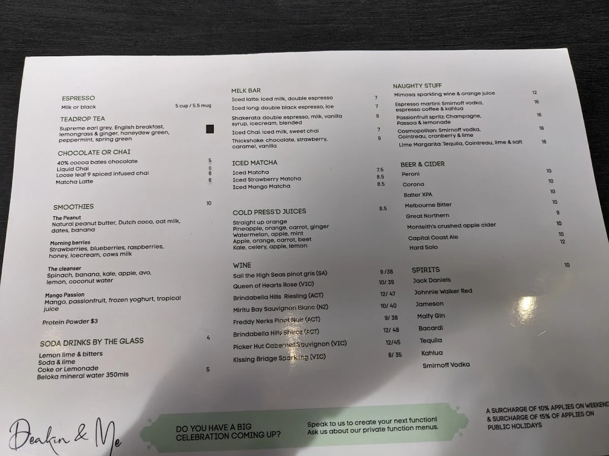 Menu, Deakin & Me