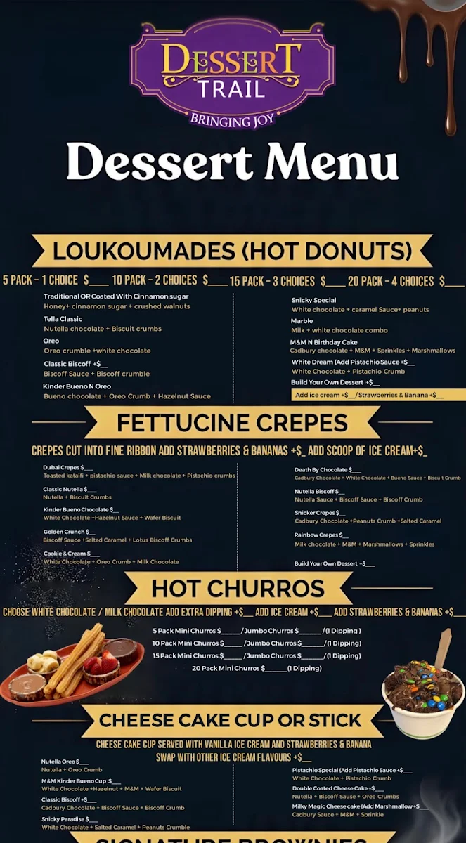 Menu, Dessert Trail