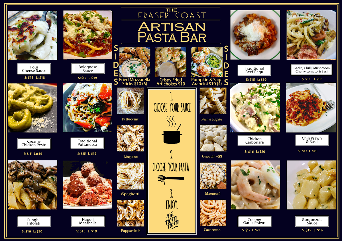 Menu, The Fraser Coast Artisan Pasta Bar