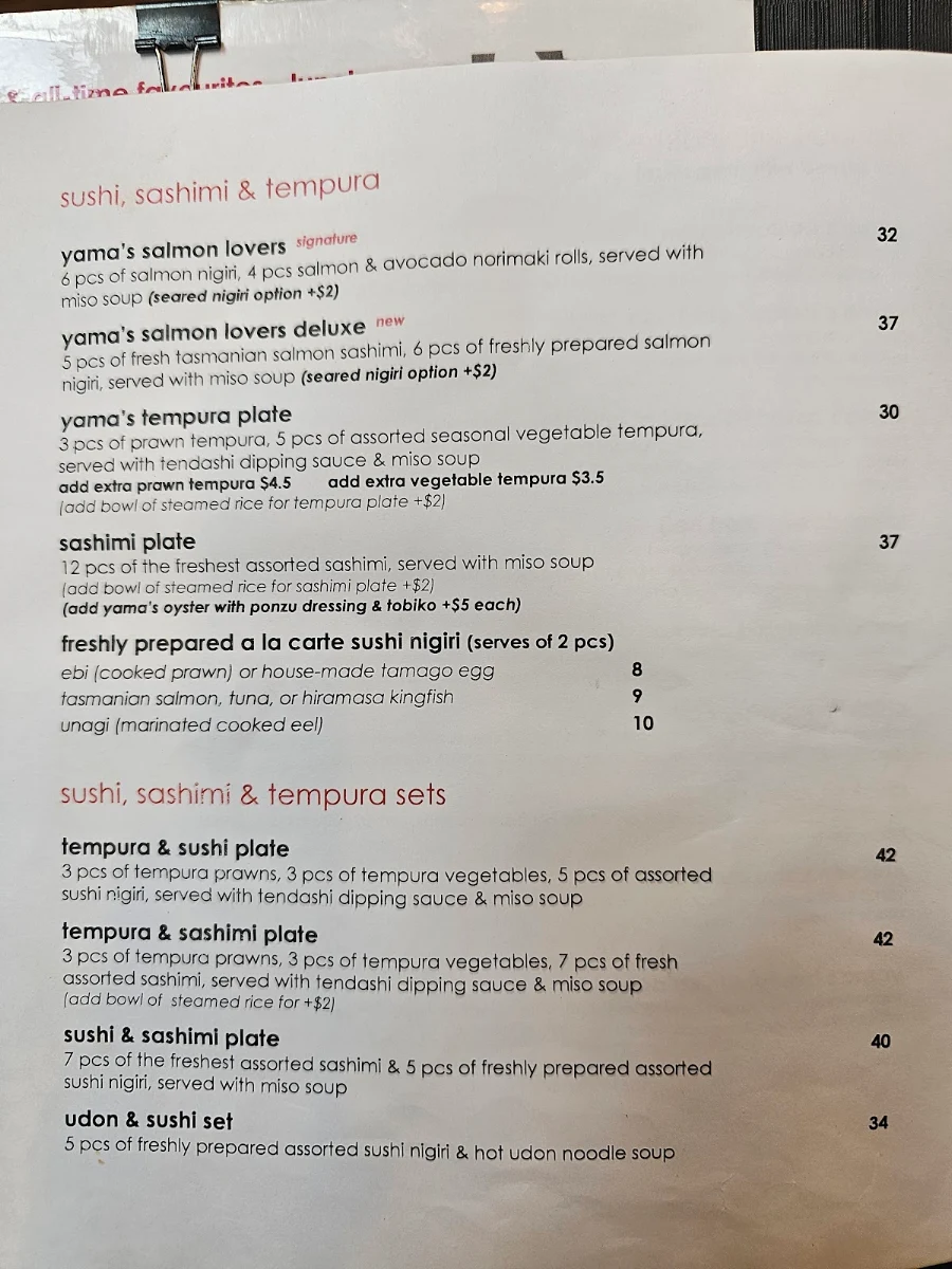 Menu, Yama