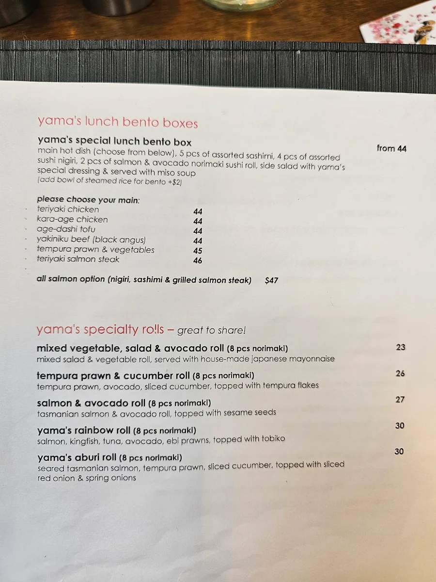 Menu, Yama