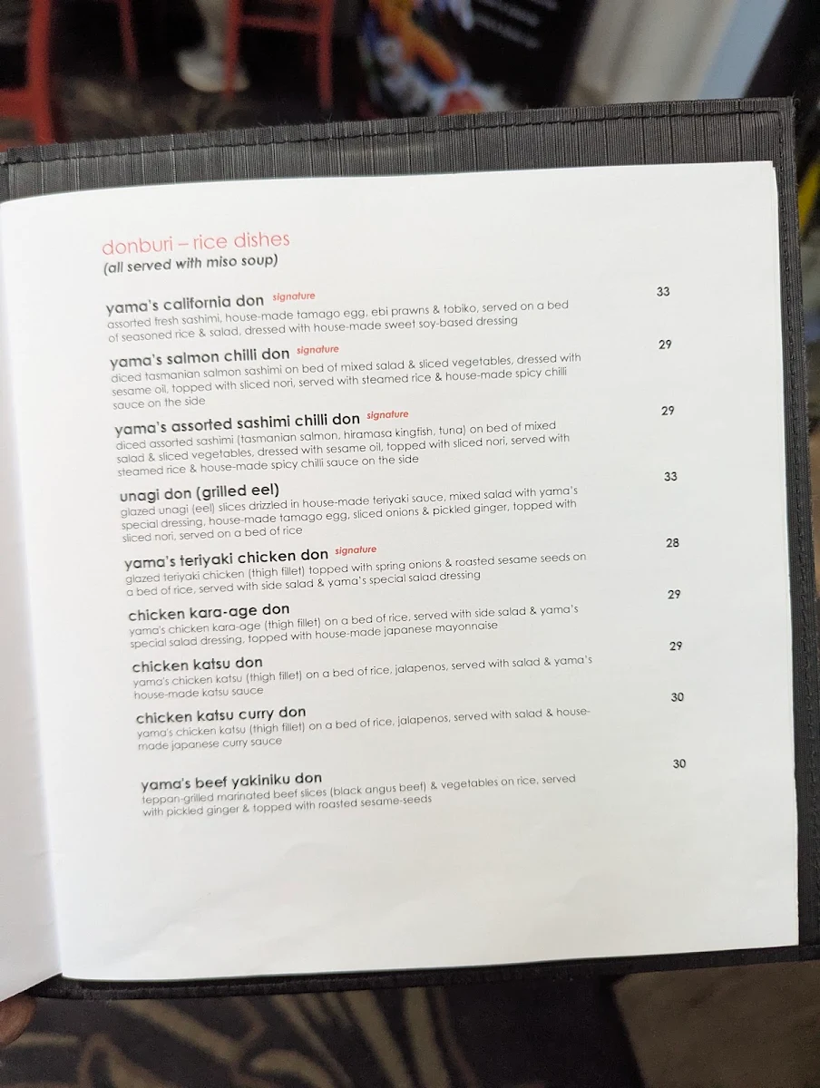Menu, Yama