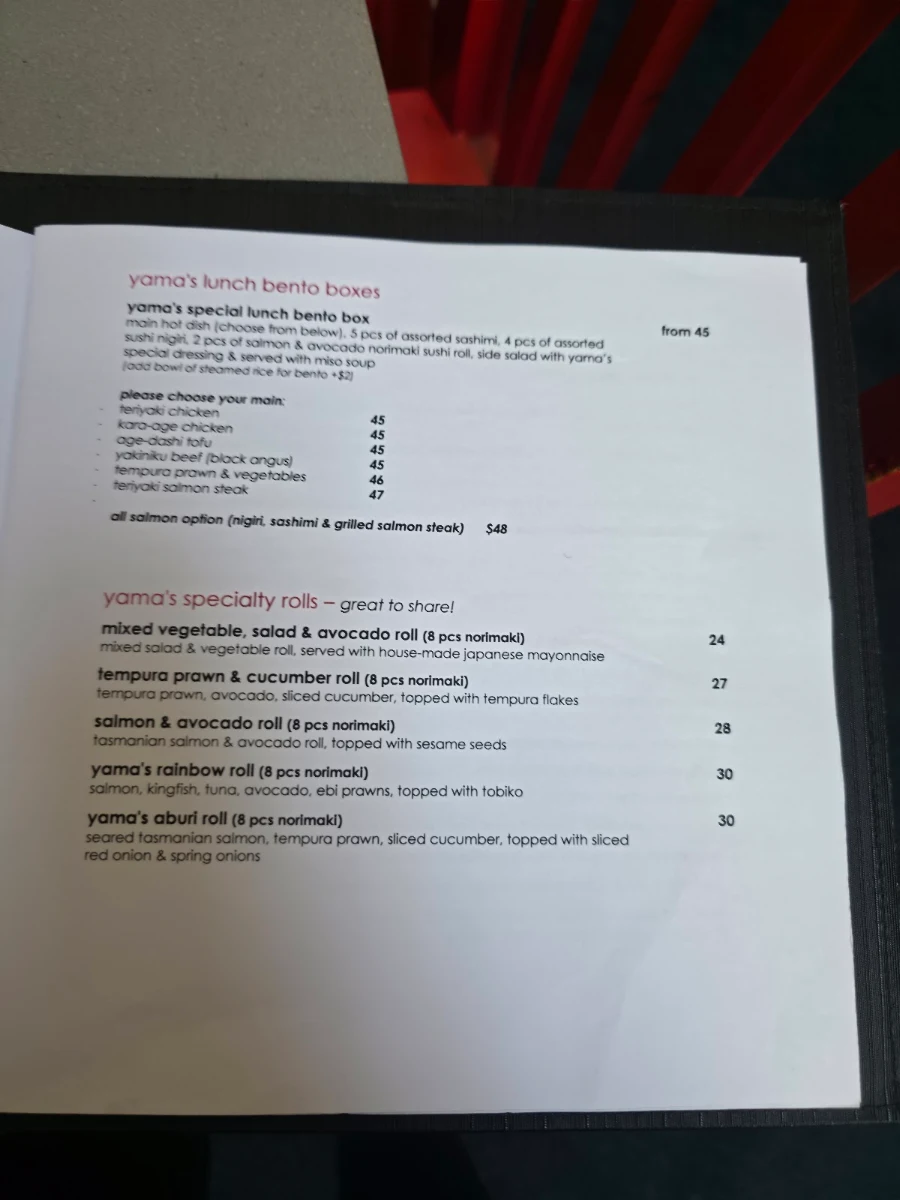 Menu, Yama