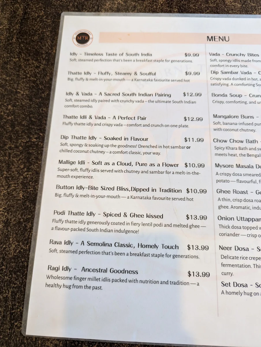 Menu, Melbourne Tiffin Room
