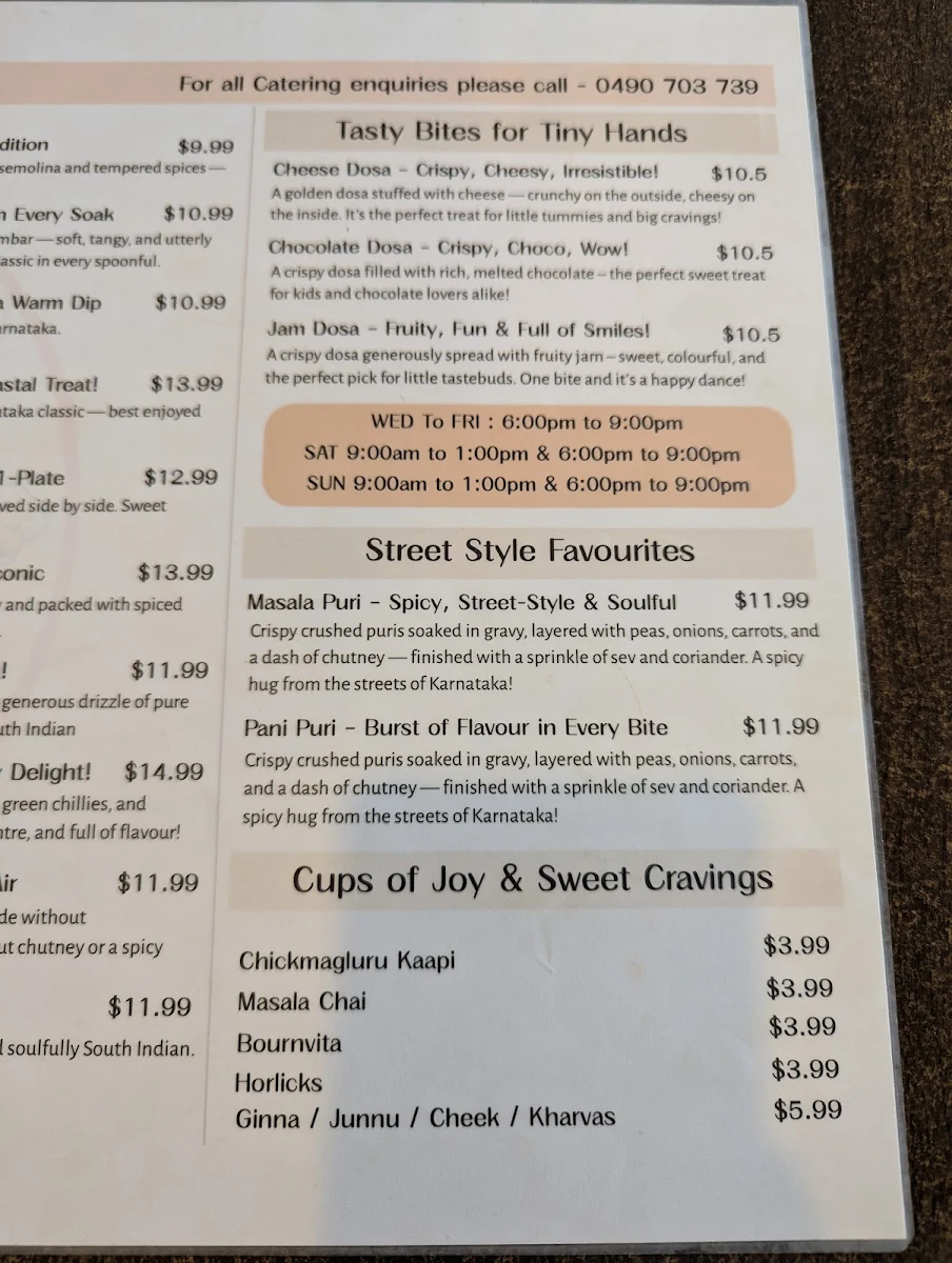 Menu, Melbourne Tiffin Room