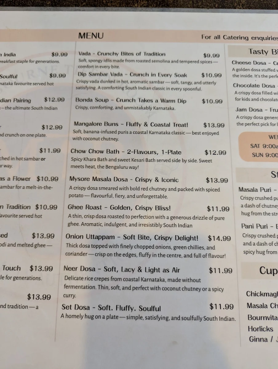 Menu, Melbourne Tiffin Room