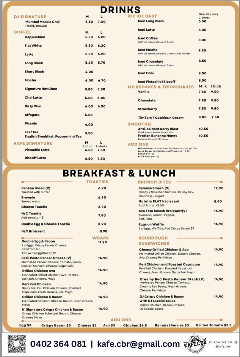 Menu, KAFE.CBR | CAFE IN GREENWAY