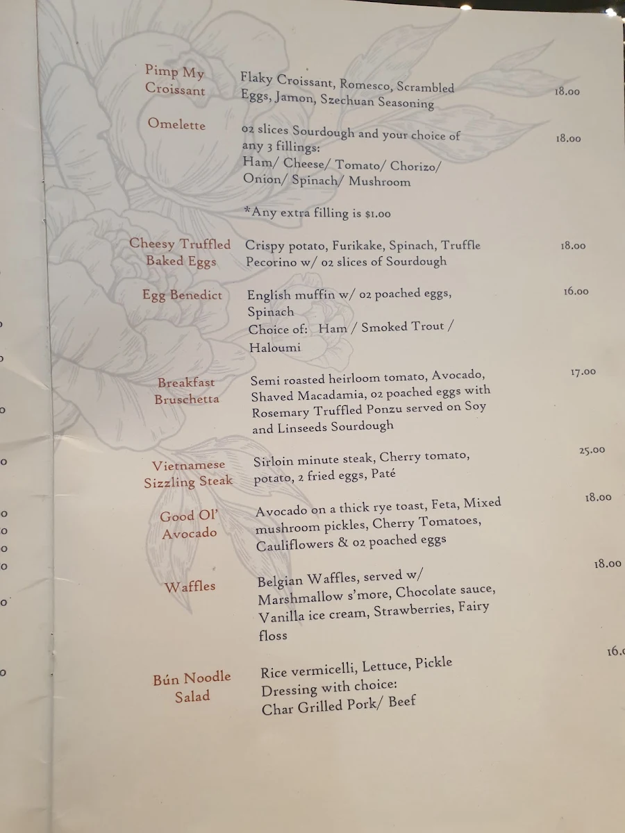 Menu, Old Quarter Cafe