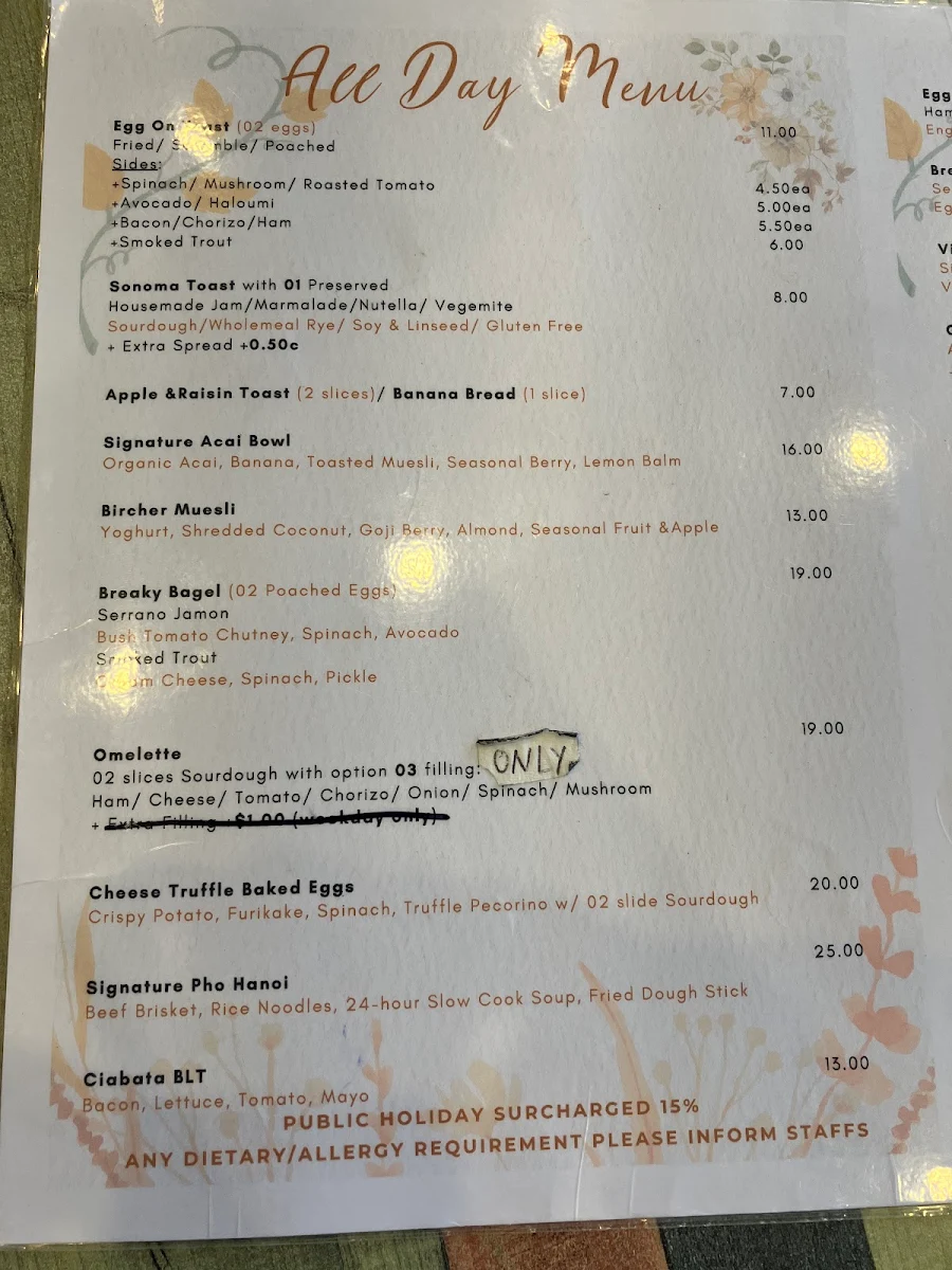 Menu, Old Quarter Cafe