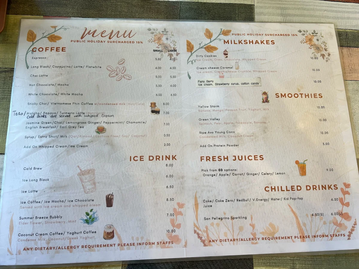 Menu, Old Quarter Cafe