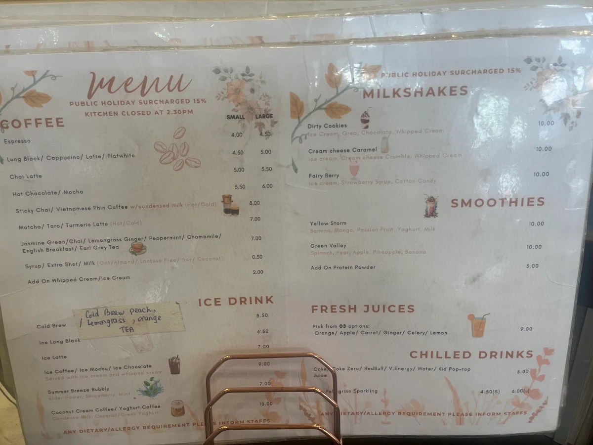 Menu, Old Quarter Cafe