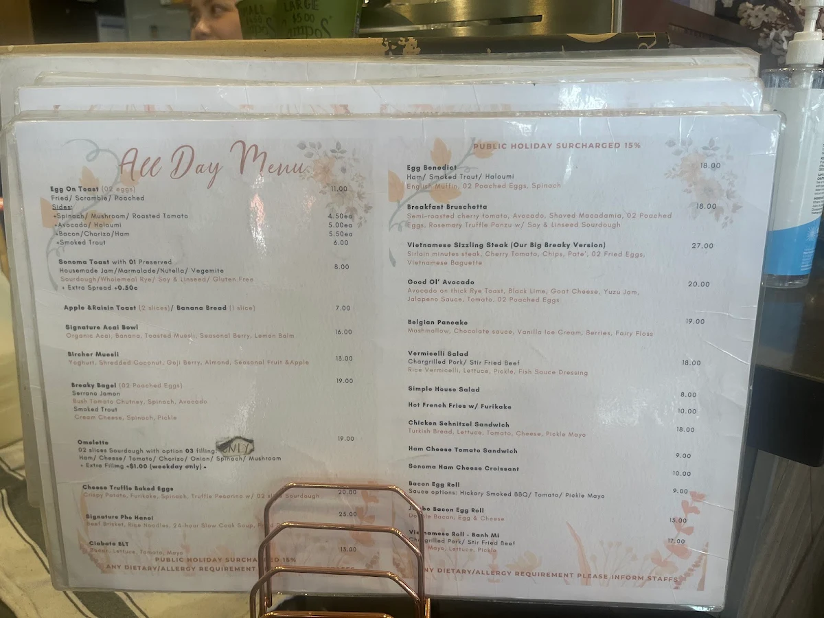 Menu, Old Quarter Cafe