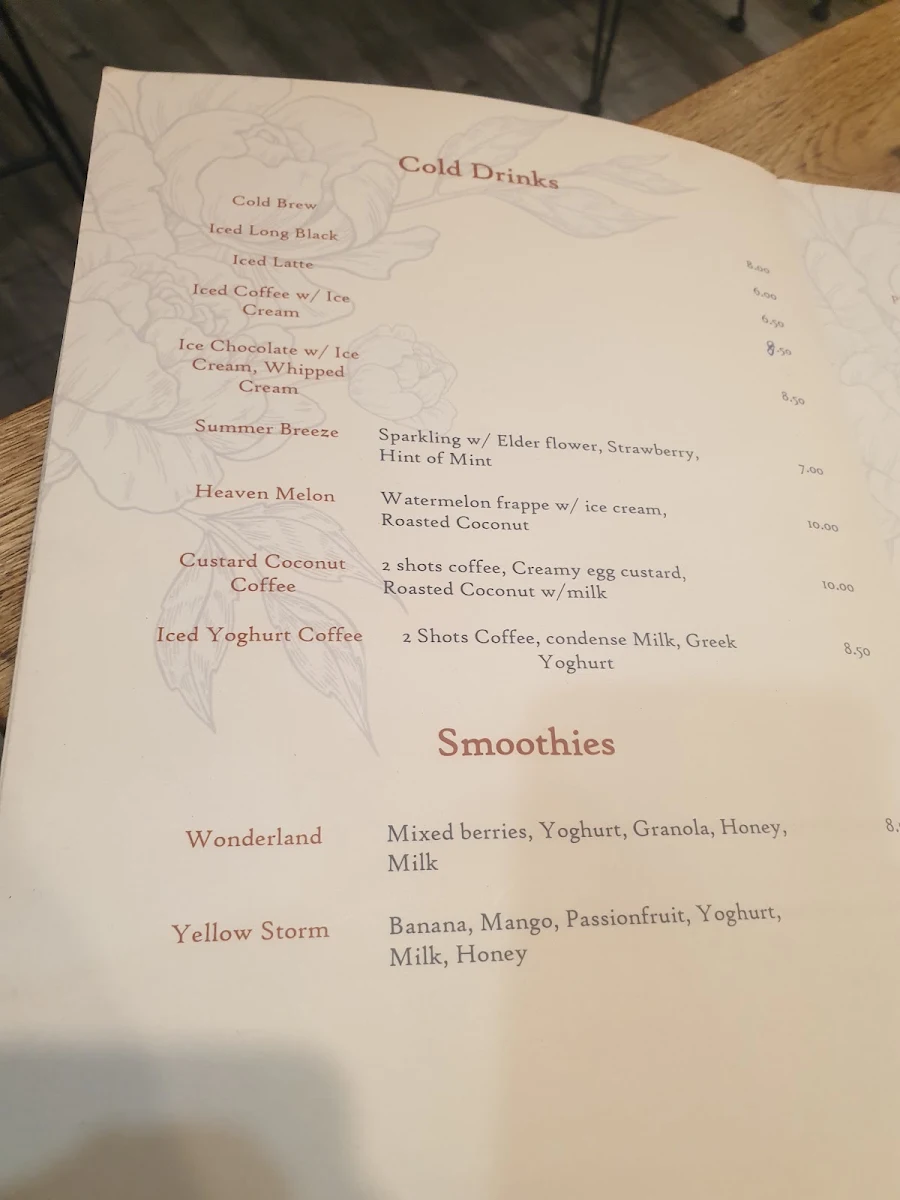 Menu, Old Quarter Cafe