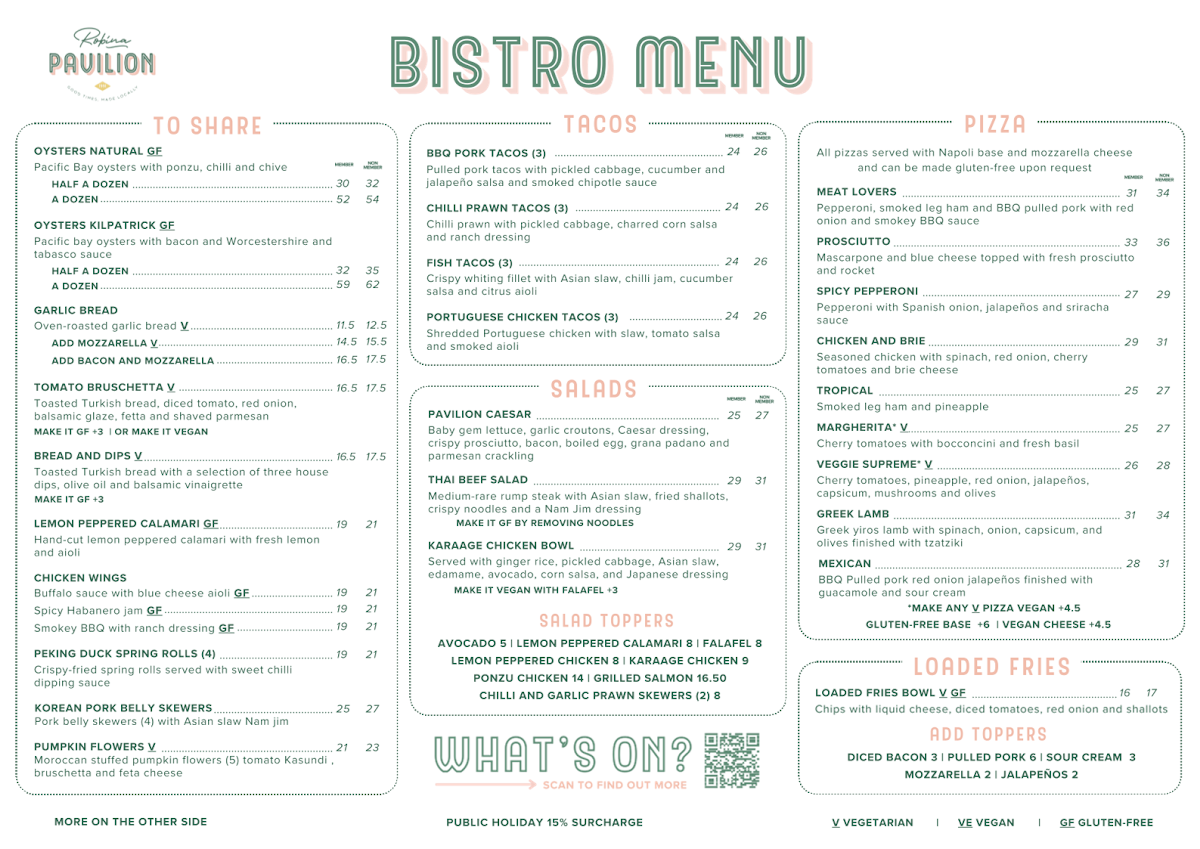 Menu, Robina Pavilion