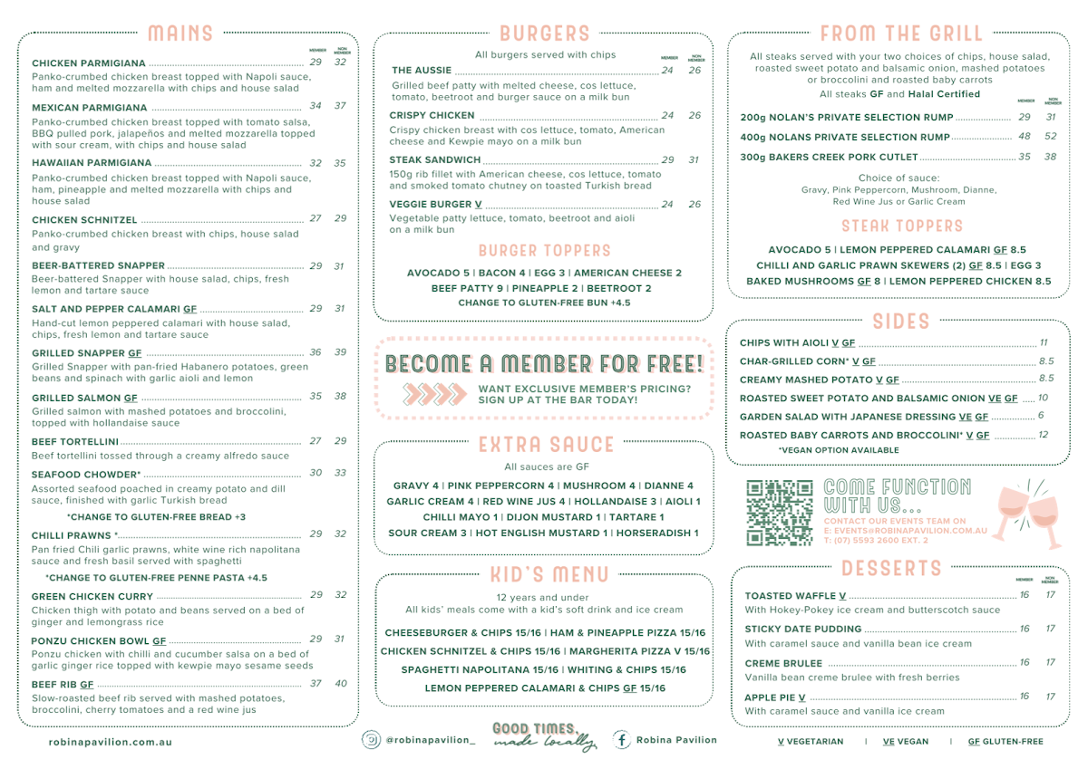 Menu, Robina Pavilion