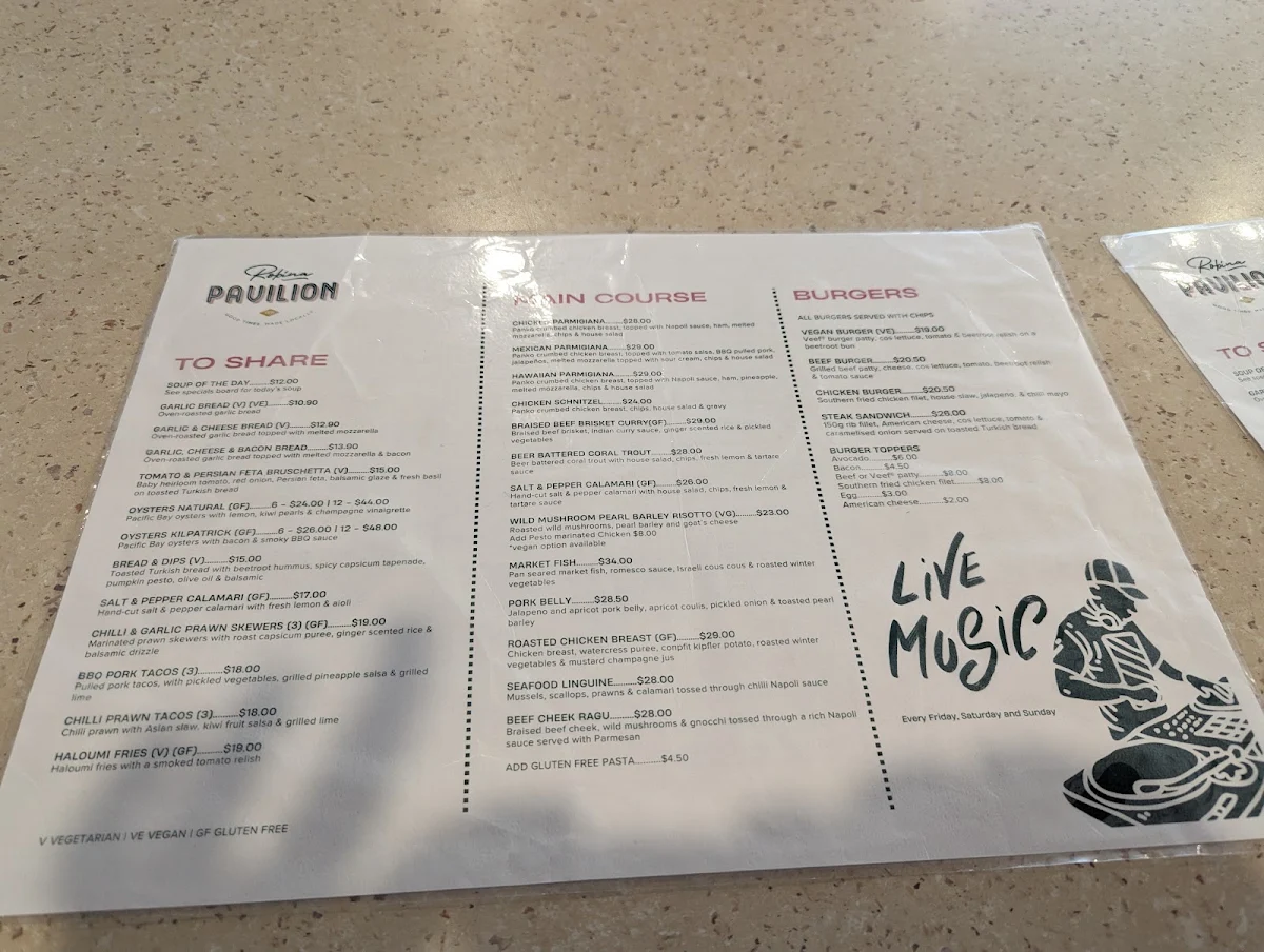 Menu, Robina Pavilion