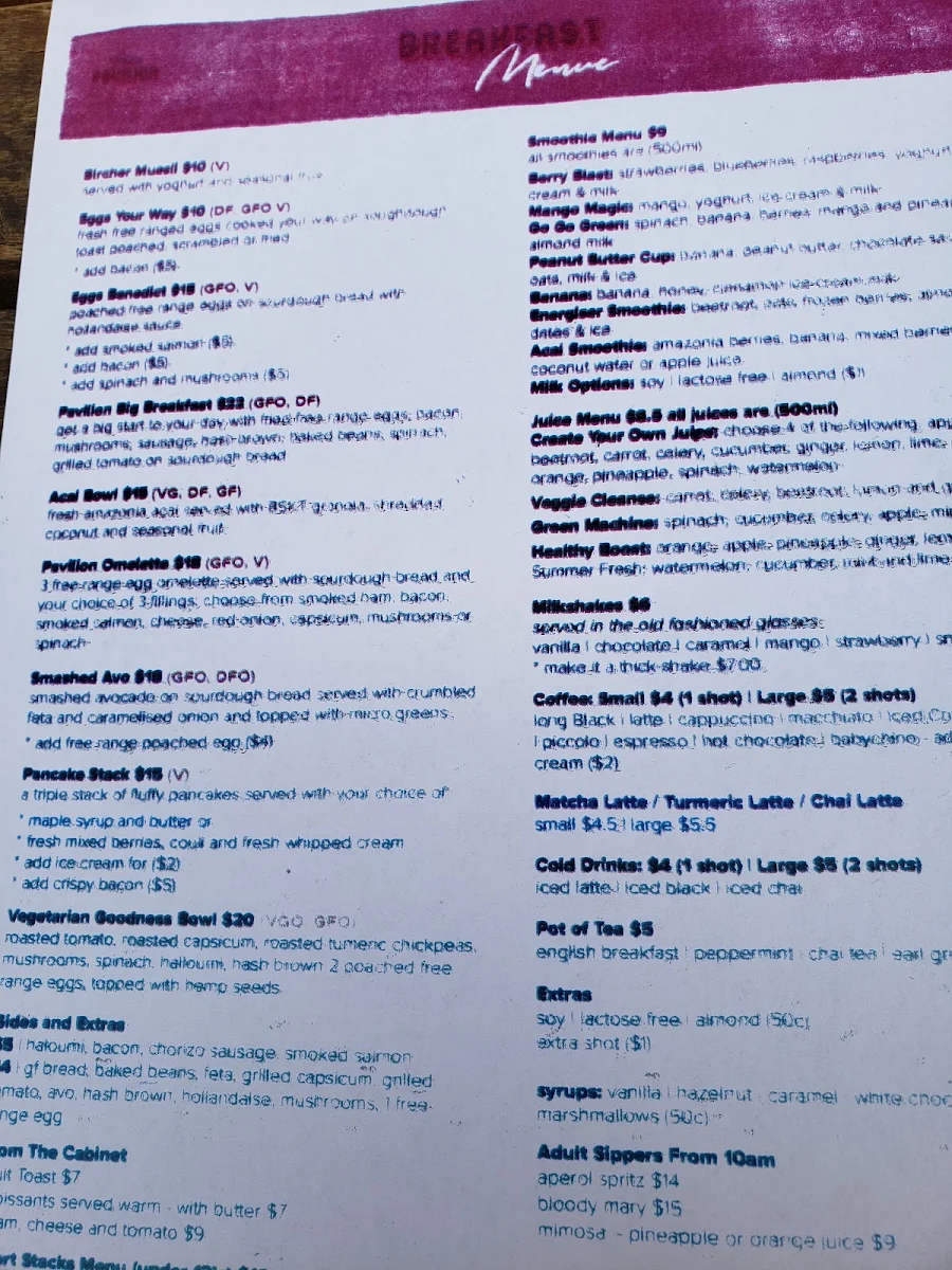 Menu, Robina Pavilion