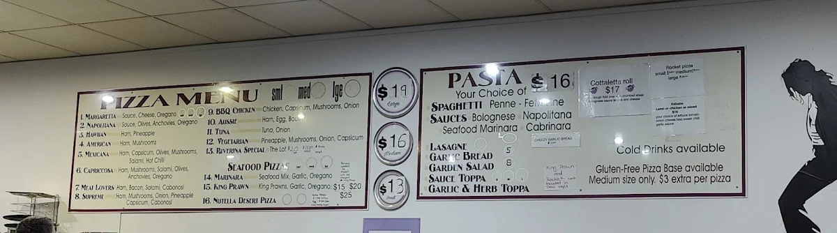 Menu, Mick's Pizza