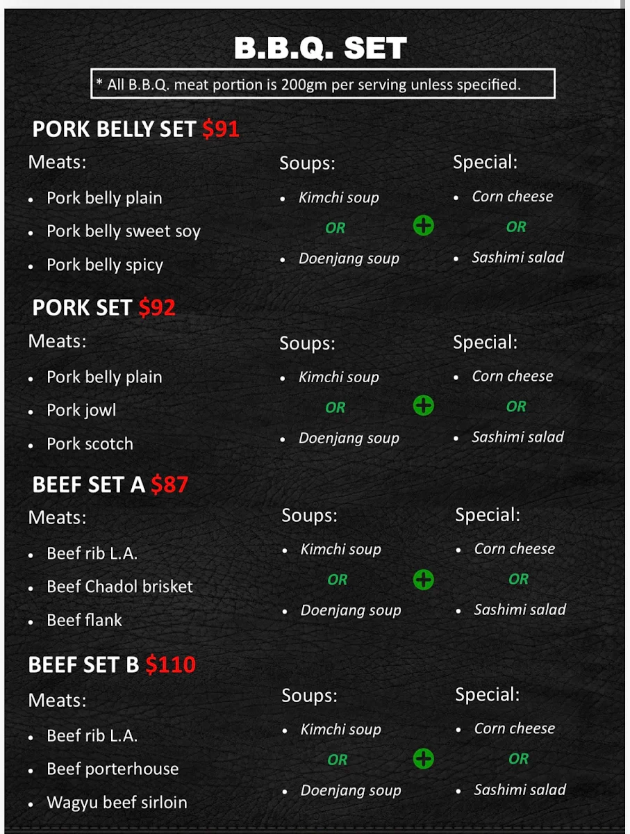 Menu, BBQ Boy