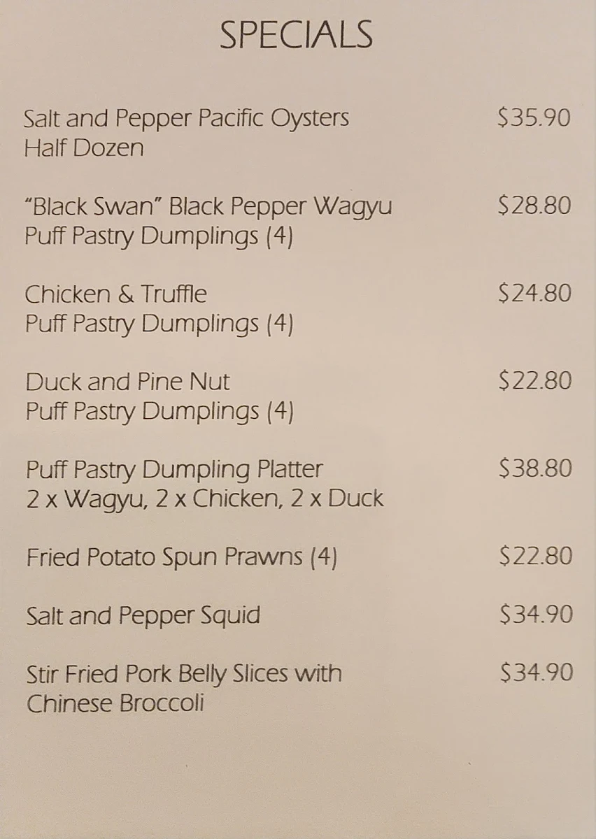 Menu, Hao Chi Newcastle