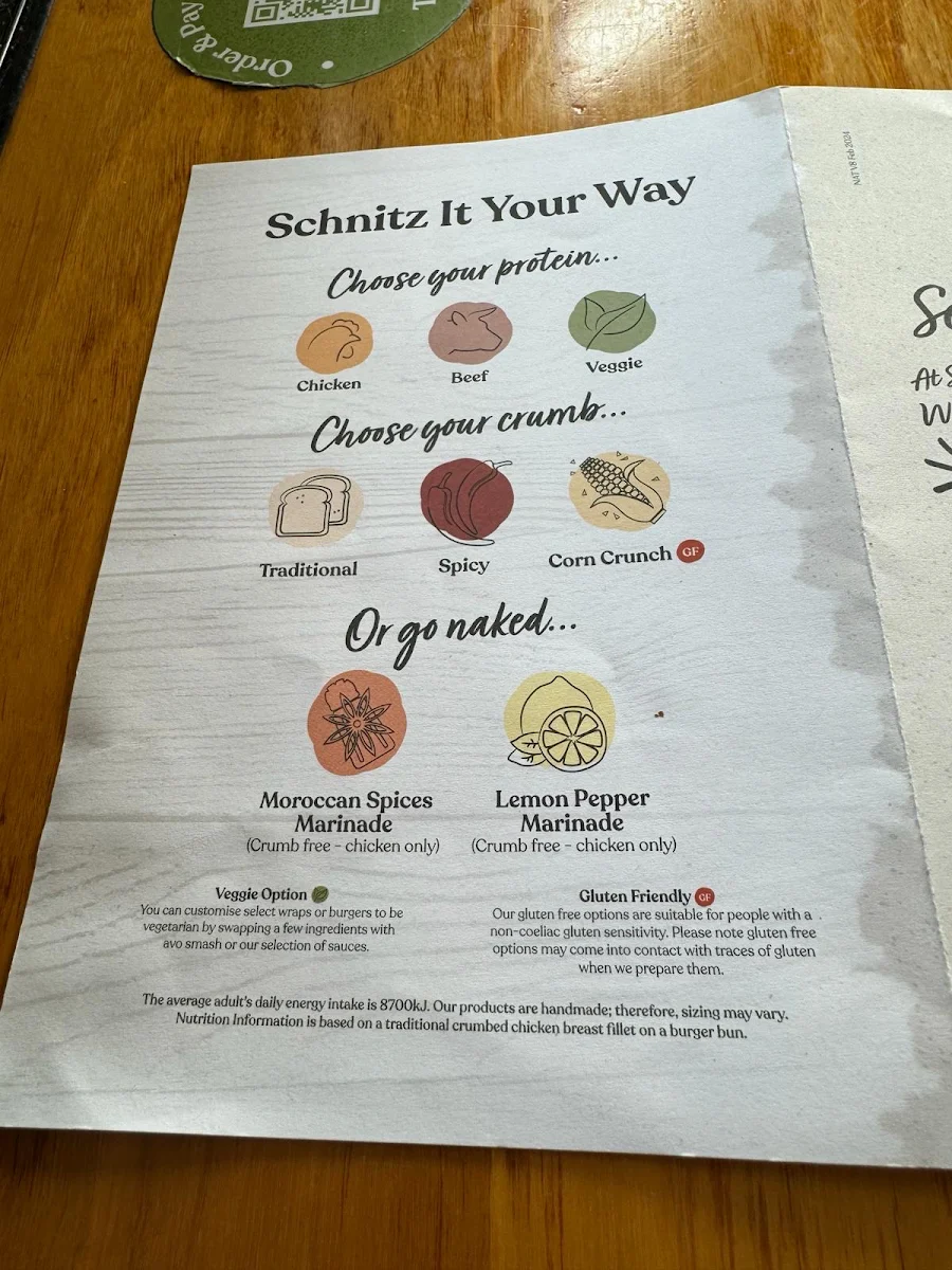 Menu, Schnitz South Melbourne