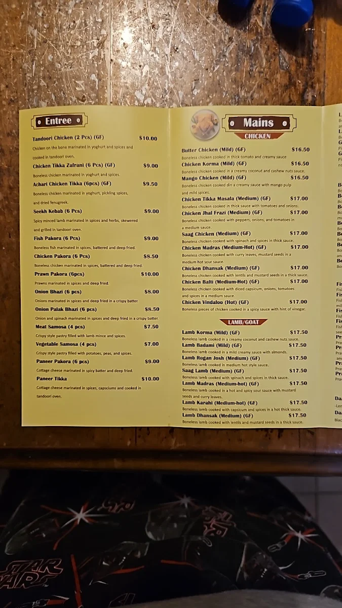 Menu, Mirchi Sizzler Indian Restaurant