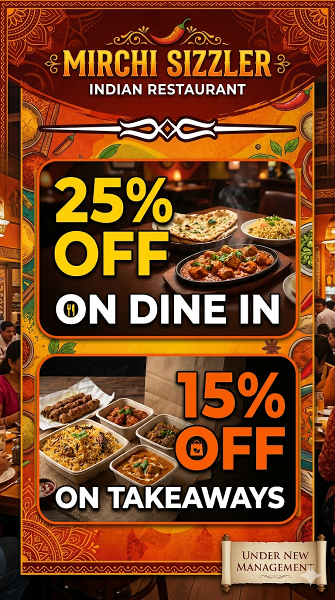 Menu, Mirchi Sizzler Indian Restaurant