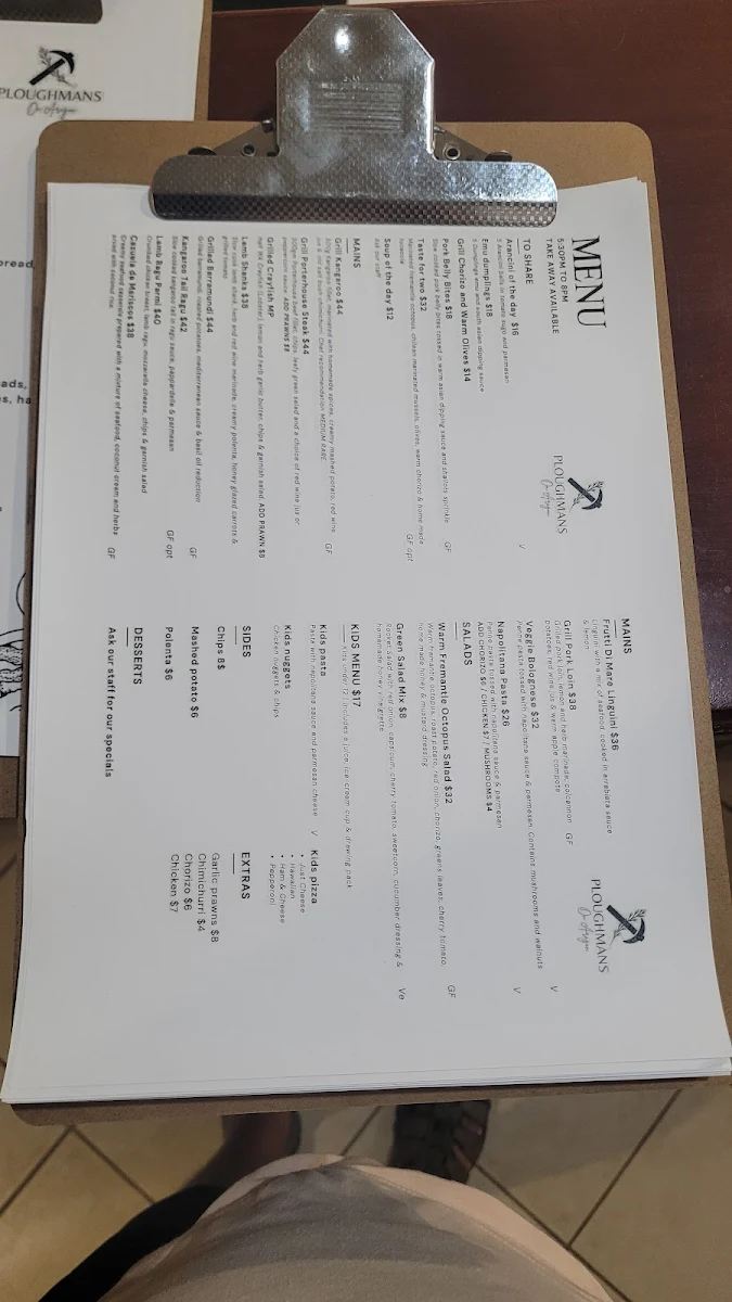 Menu, Ploughman's on Aragon