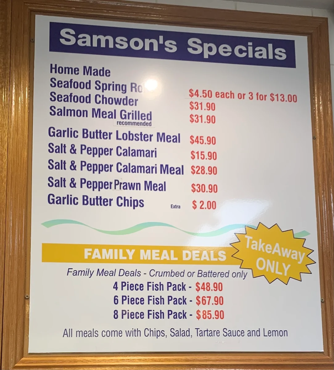 Menu, Samson Fish Seafood