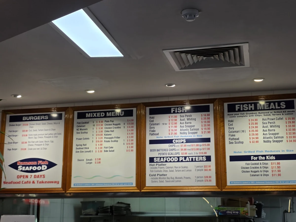Menu, Samson Fish Seafood