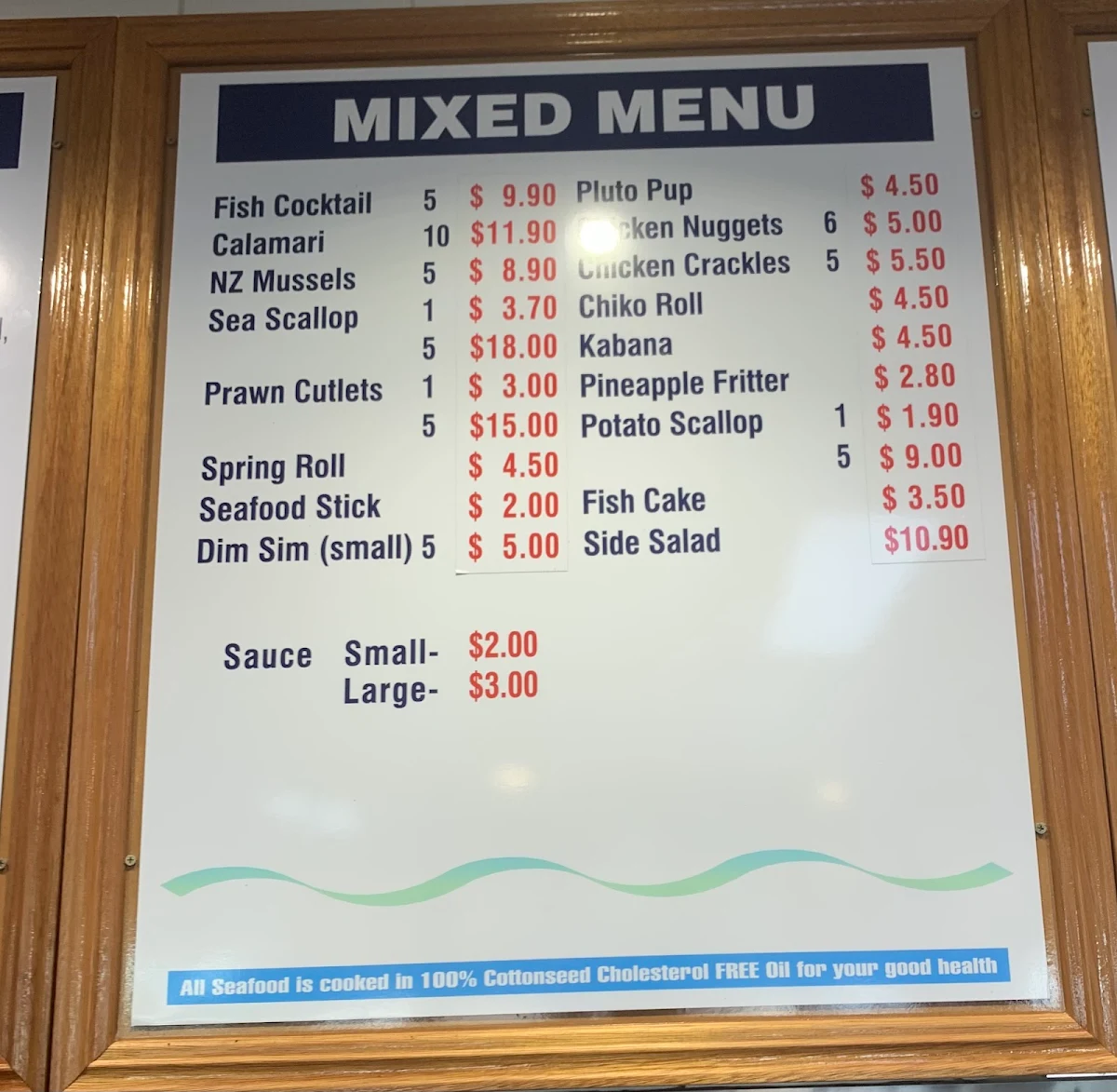 Menu, Samson Fish Seafood