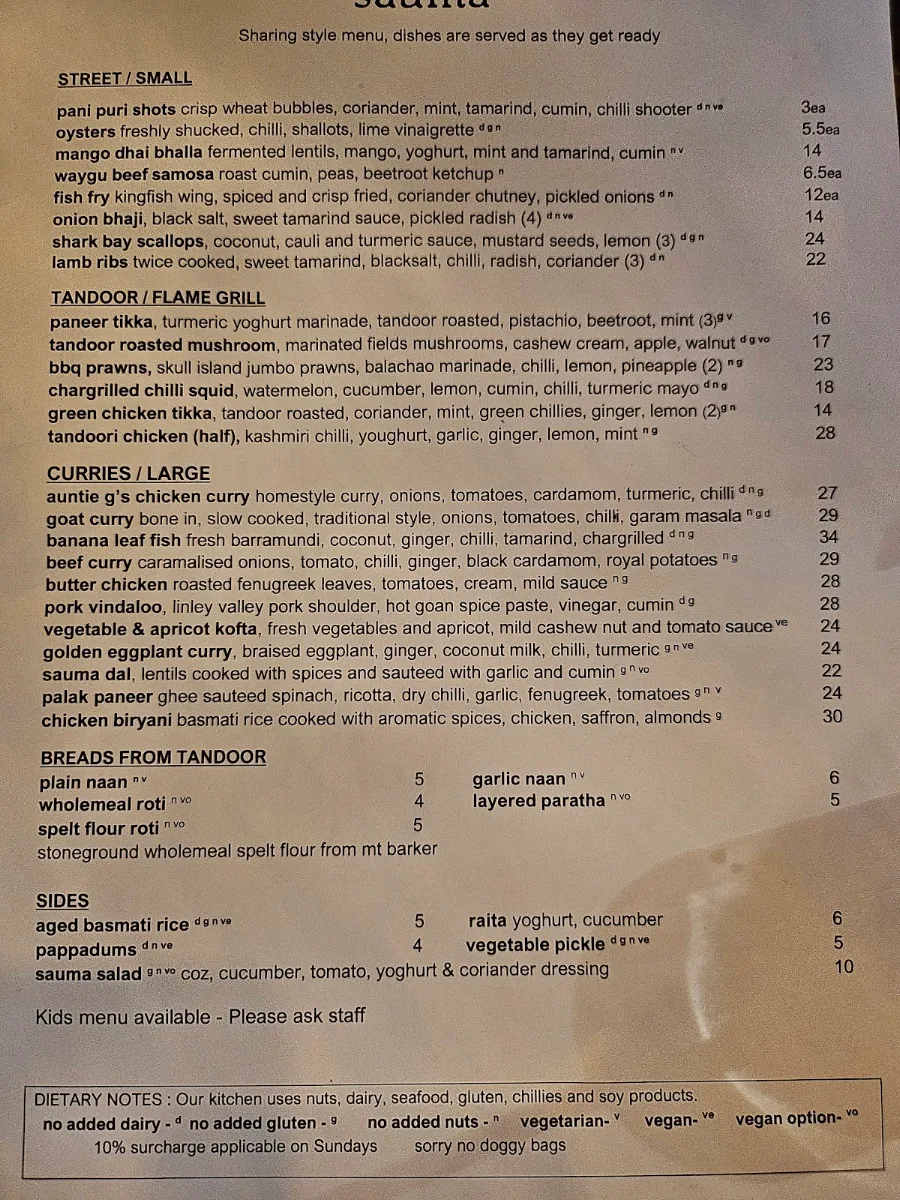 Menu, Sauma