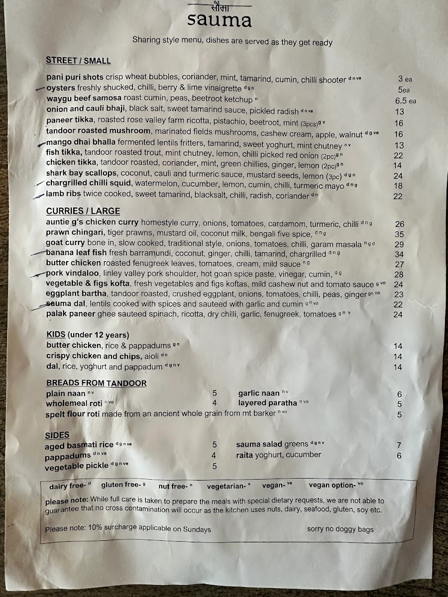 Menu, Sauma