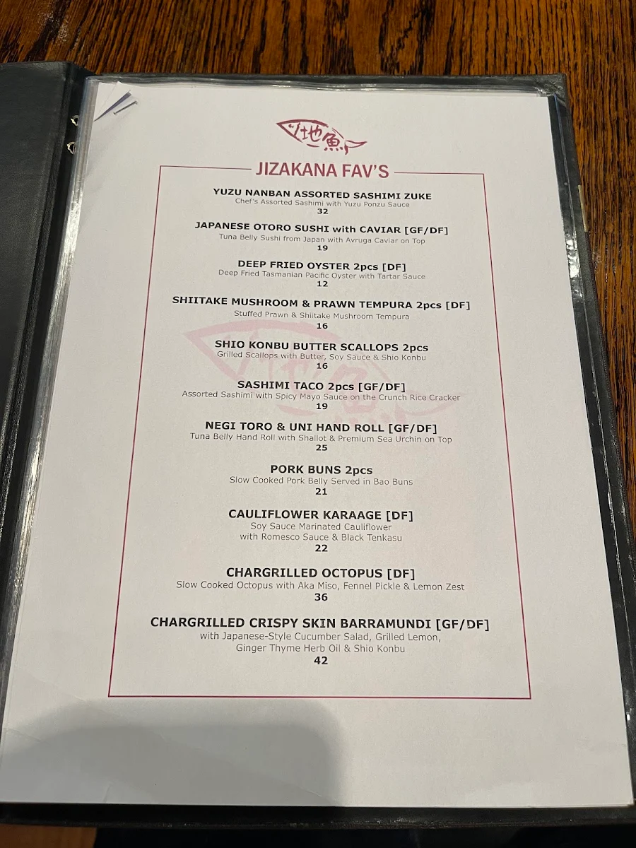 Menu, Jizakana