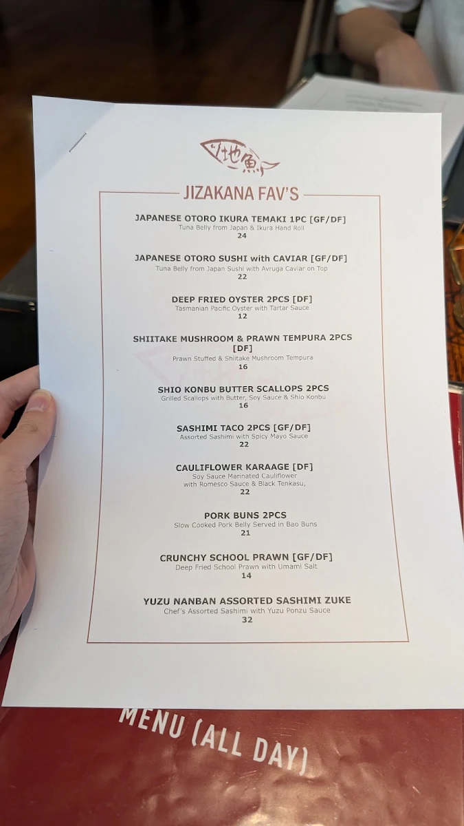 Menu, Jizakana