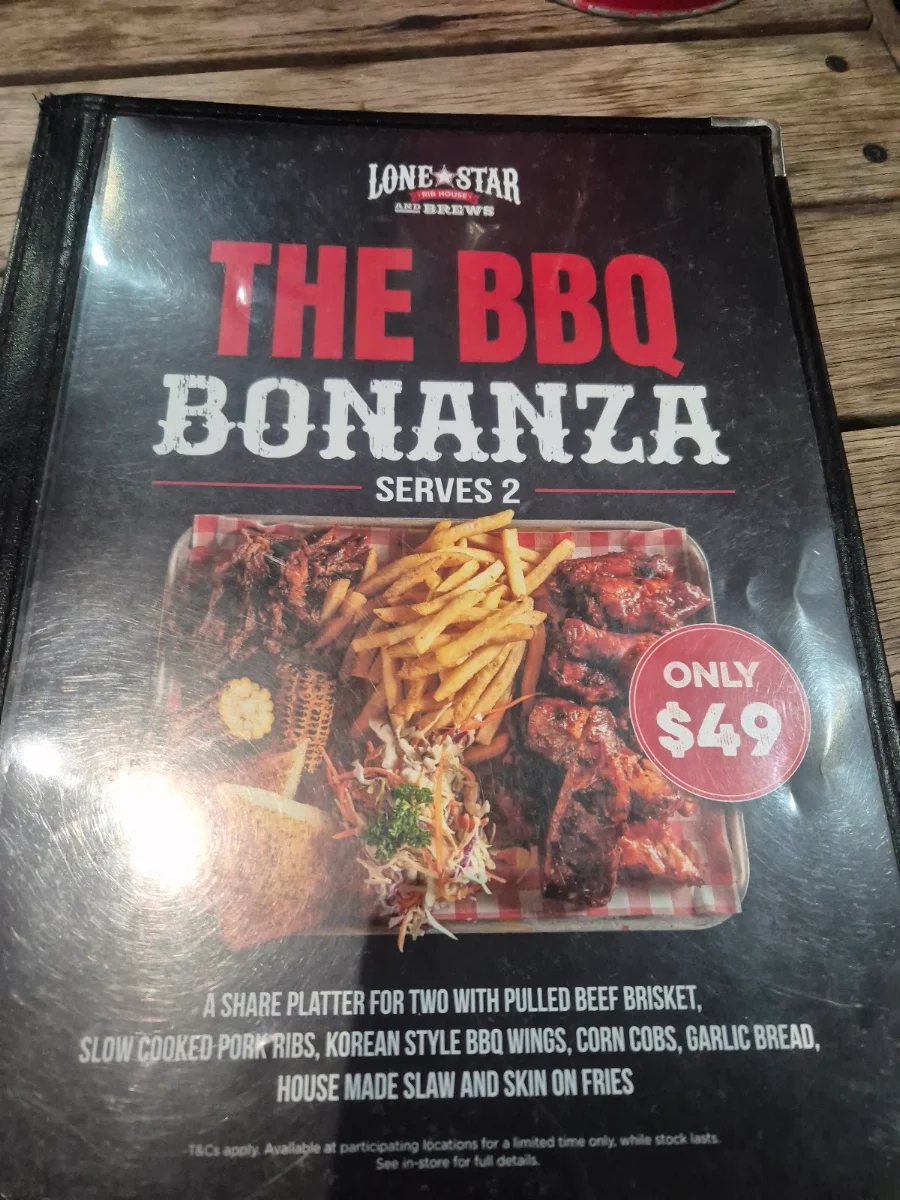 Menu, Lone Star Rib House & Brews Munno Para