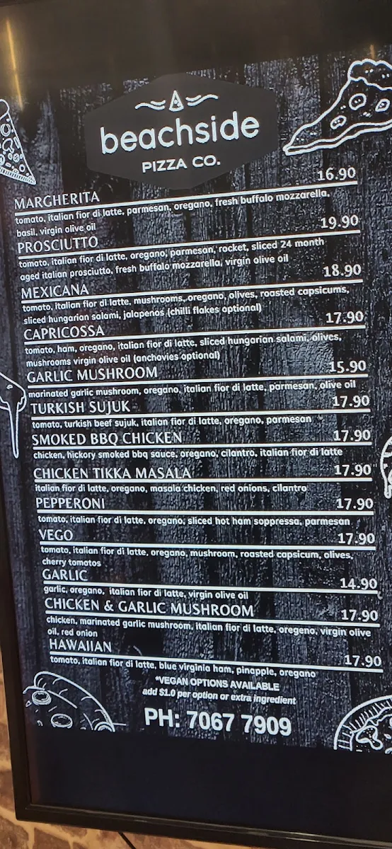 Menu, Beachside Pizza Co