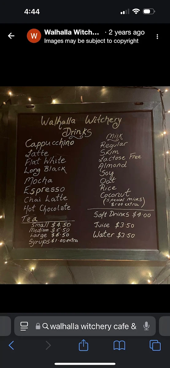 Menu, Walhalla Witchery Cafe & Magical Wares