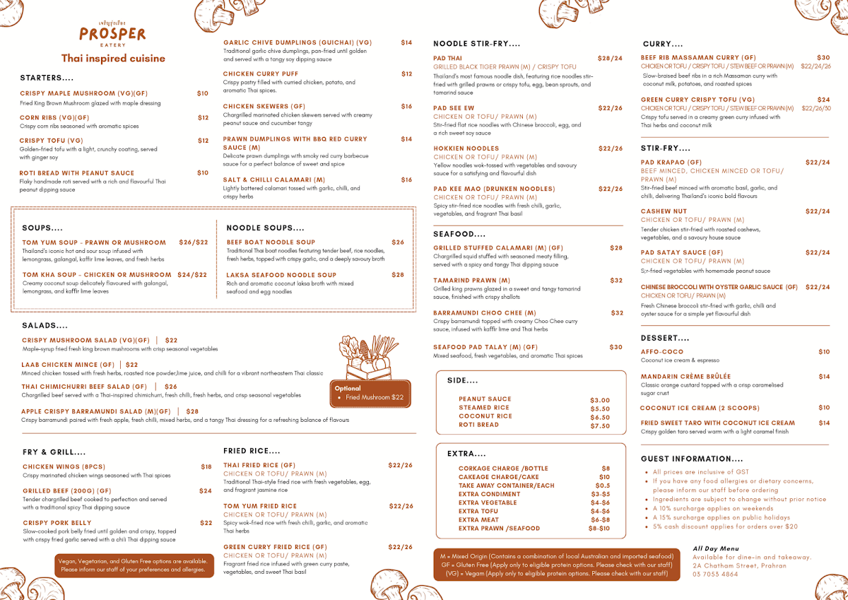 Menu, Prosper Eatery
