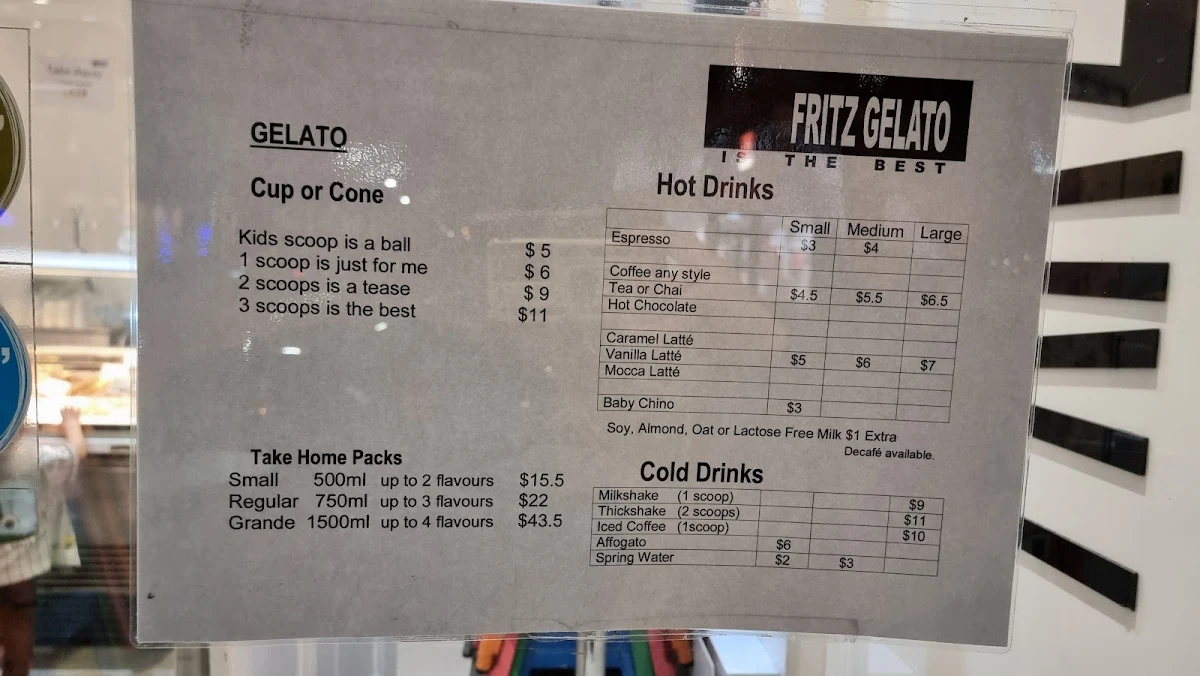 Menu, Fritz Gelato