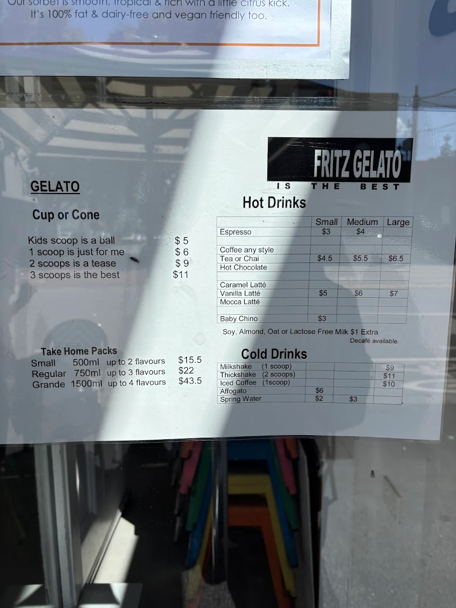 Menu, Fritz Gelato
