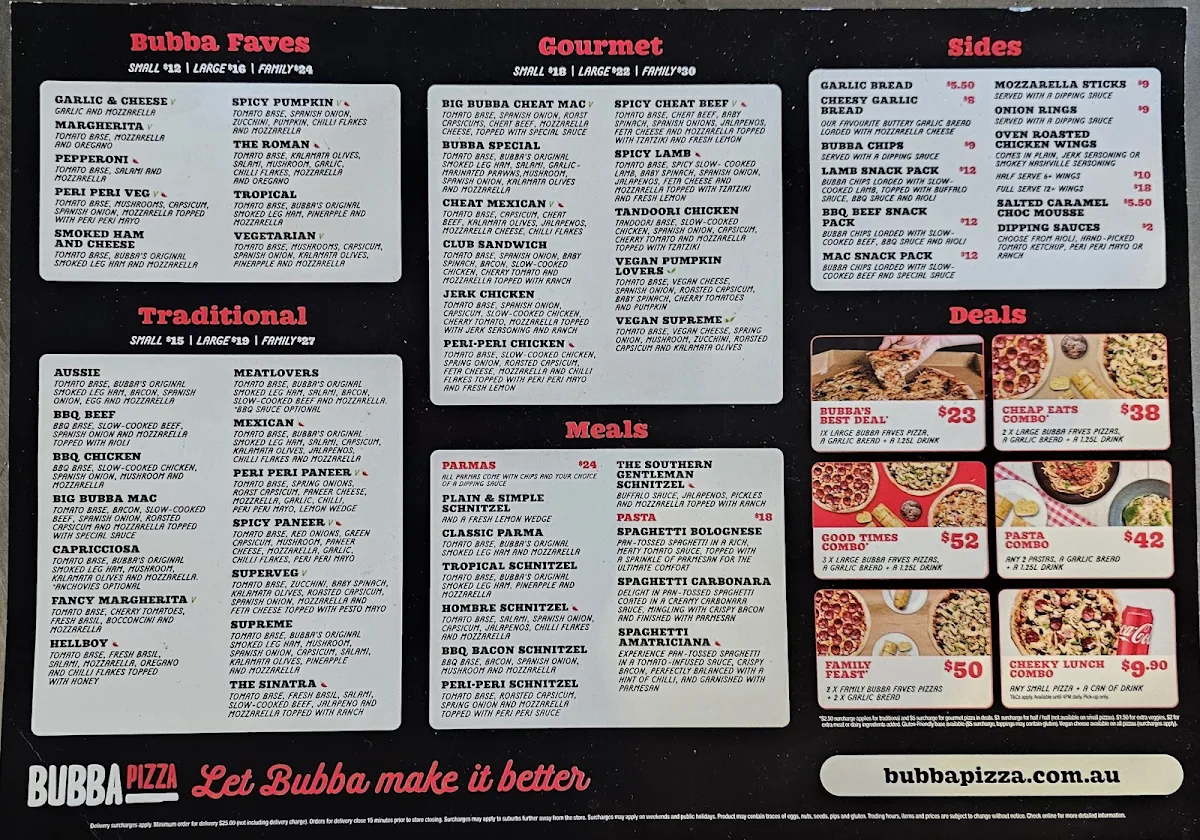 Menu, Bubba Pizza Cranbourne West